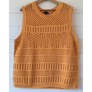 Talbots Plus Size 2X Orange Crochet Open Knit Sweater Tank Top Cotton Blend Boho